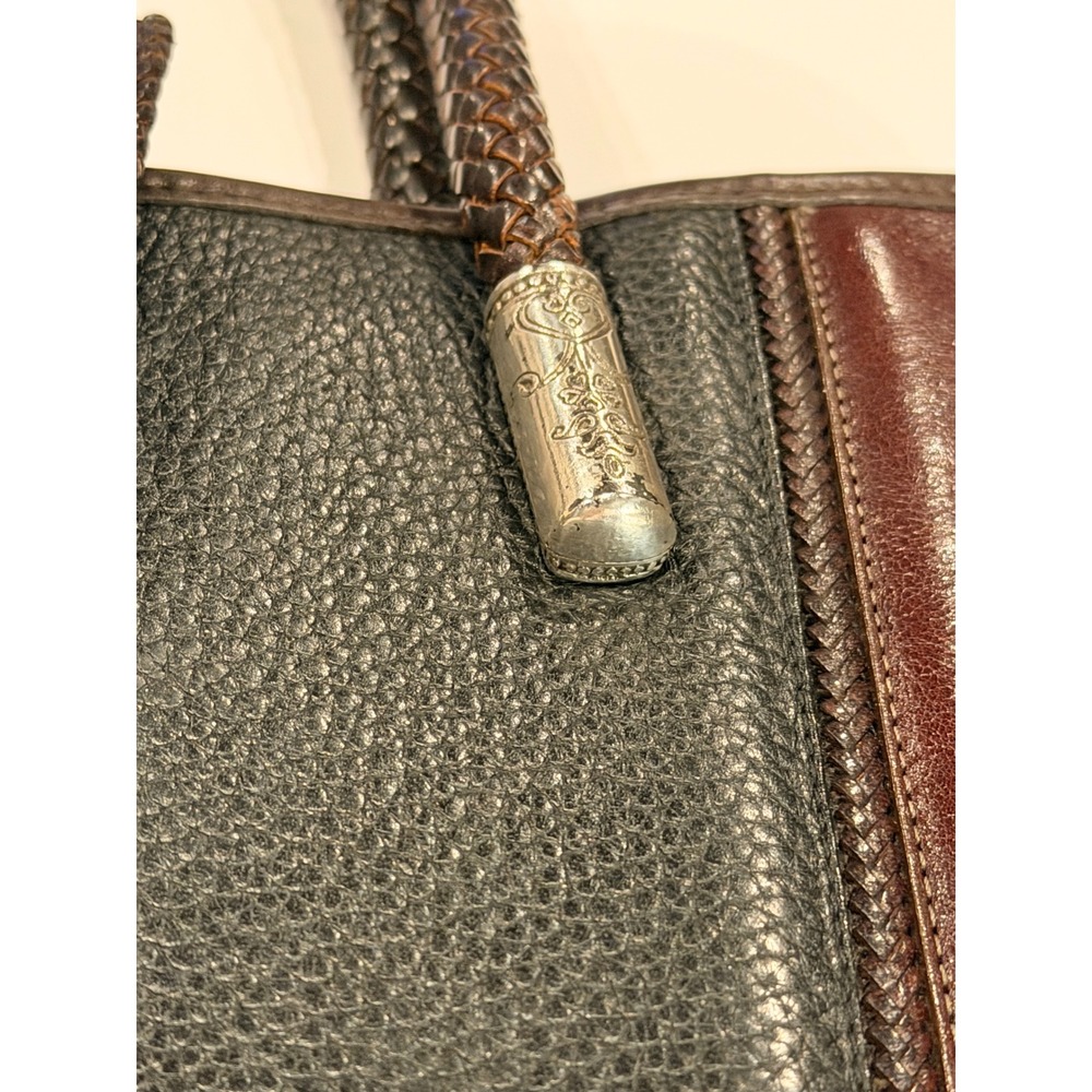 Brighton Gigi Bucket Bag Black Brown Leather Braided Handles Heart Charm Purse - Picture 4 of 16